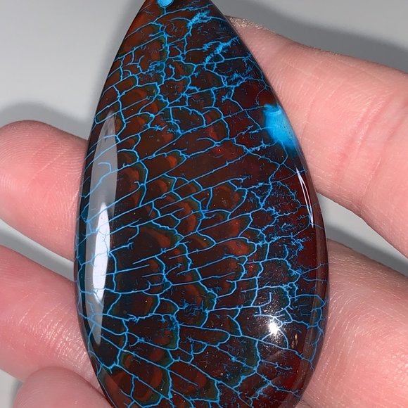 Blue and Brown Dragon Veins Agate Teardrop Pendant - Picture 7 of 16